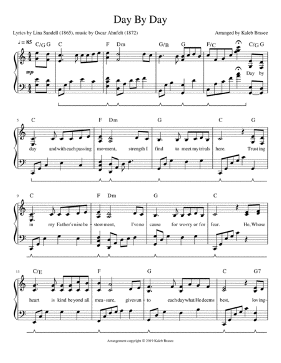 Day by Day - piano solo with lyrics and chords Piano Solo scores gallery preview page 1
