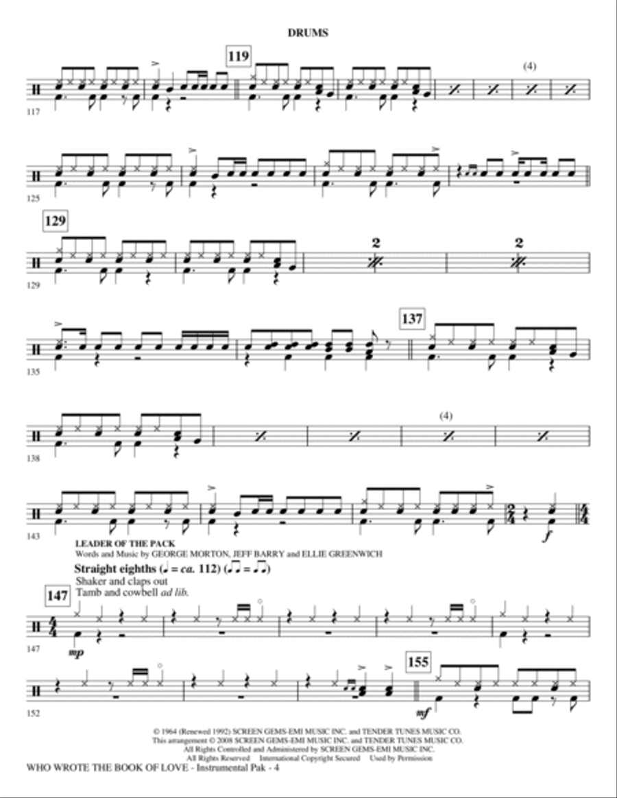 Who Wrote The Book Of Love? (Choral Medley) - Drums Choir scores gallery preview page 4