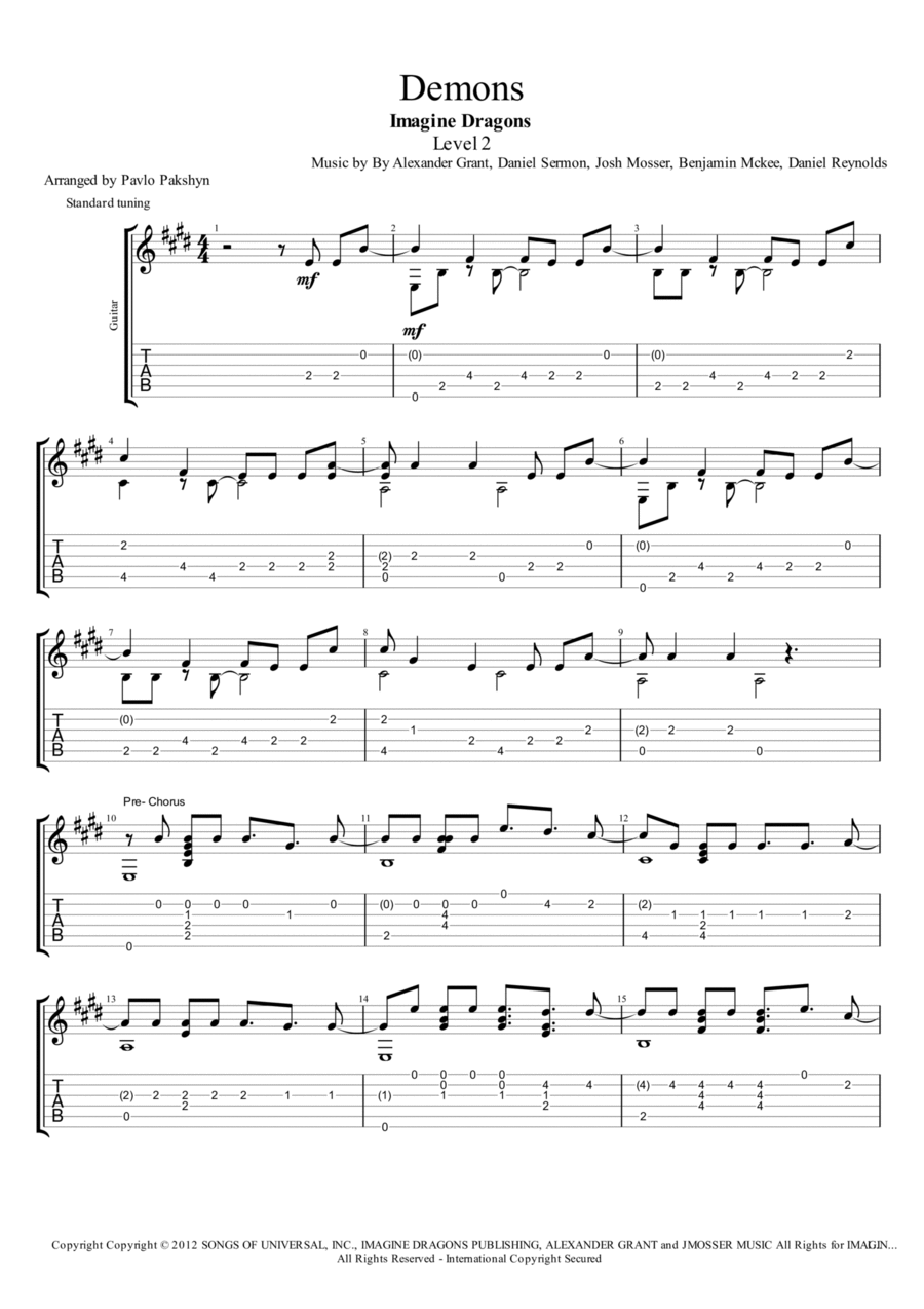 Demons Electric Guitar scores gallery preview page 1