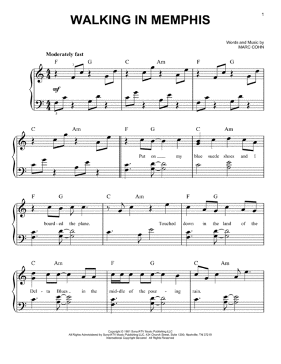 Walking In Memphis Walking In Memphis Easy Piano scores gallery preview page 1