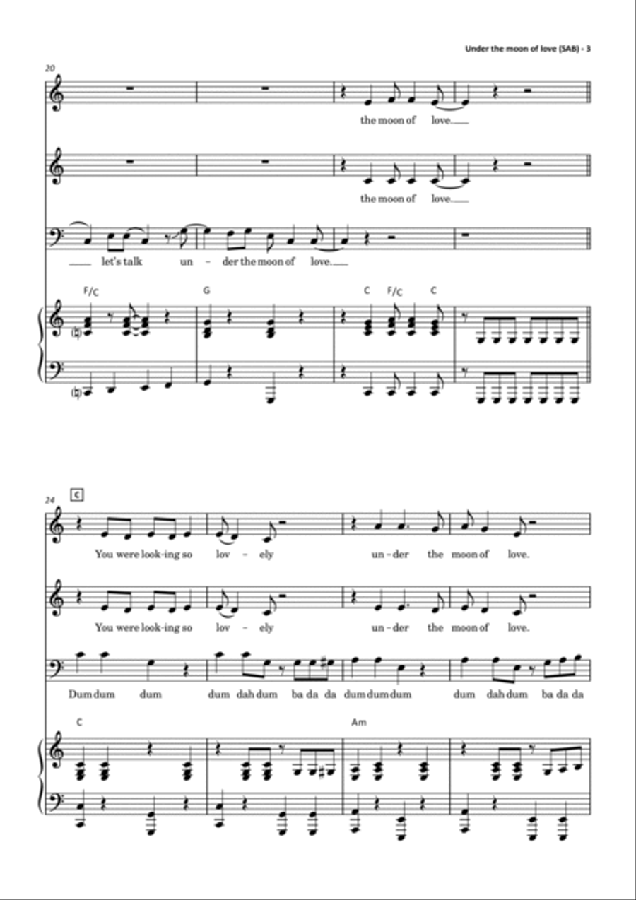 Under The Moon Of Love 3-Part scores gallery preview page 4