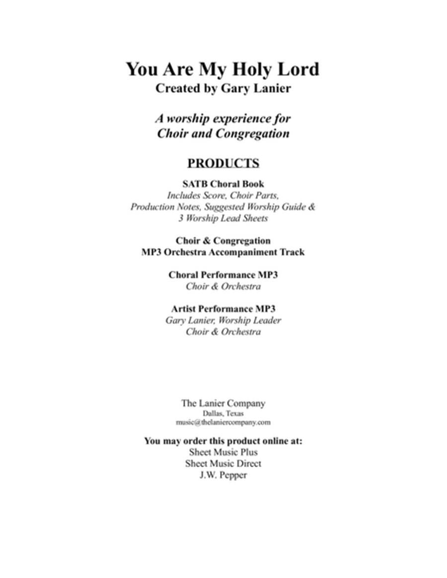 YOU ARE MY HOLY LORD, A 16 Minute Worship Service for Choir & Congregation (Score & Parts included) image number null