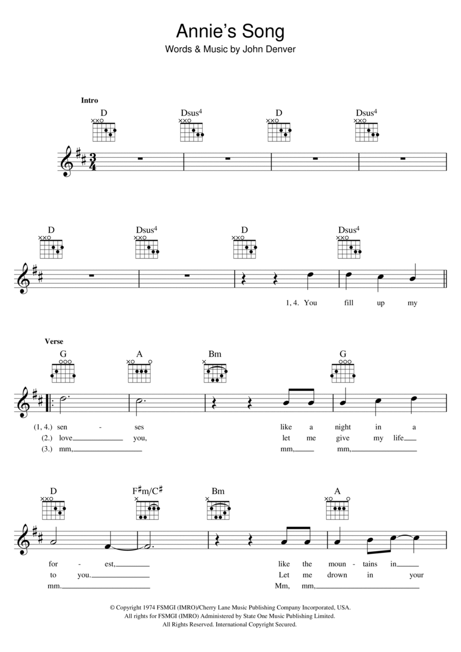Annie's Song Piano scores gallery preview page 1