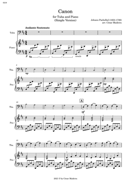 Pachelbel's Canon in D - Tuba and Piano - Simple Version (Full Score) image number null