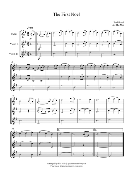 The First Noel - Arranged for 3 parts Violin Ensemble image number null