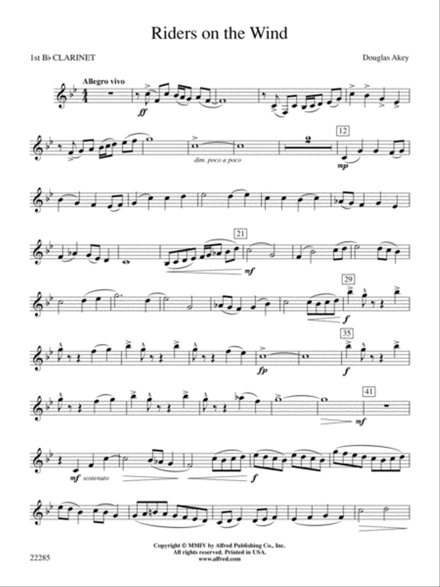 Riders on the Wind: 1st B-flat Clarinet Concert Band scores gallery preview page 1