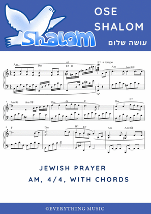 OSE SHALOM jewish prayer. Easy piano