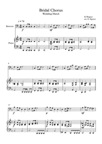 Bridal Chorus (Wedding March), Richard Wagner, For Bassoon & Piano image number null