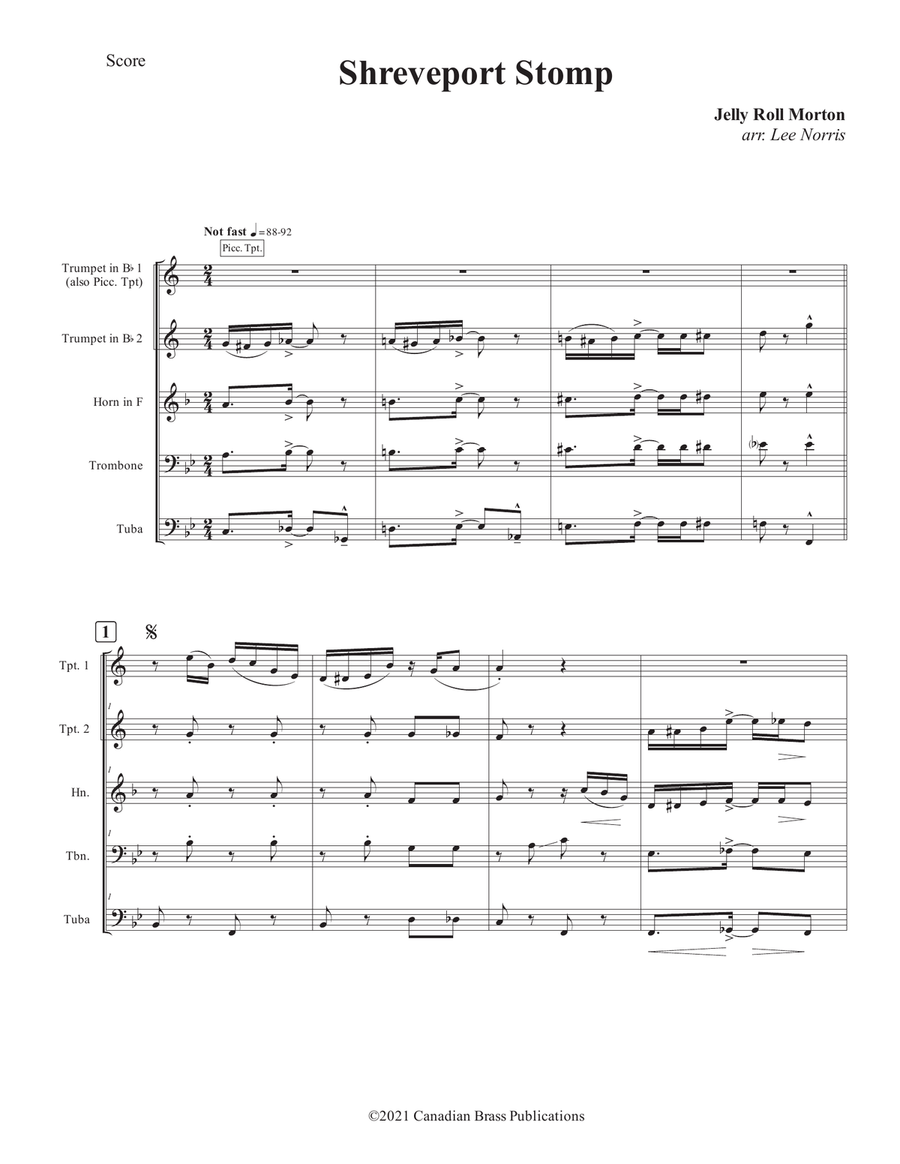 Shreveport Stomp - Full Score Brass Quintet scores gallery preview page 1