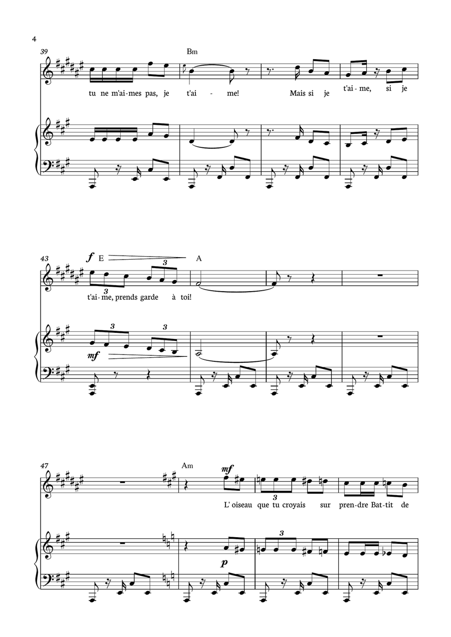 Habanera from Carmen for Baritone Saxophone with piano and chords. Baritone Saxophone scores gallery preview page 4
