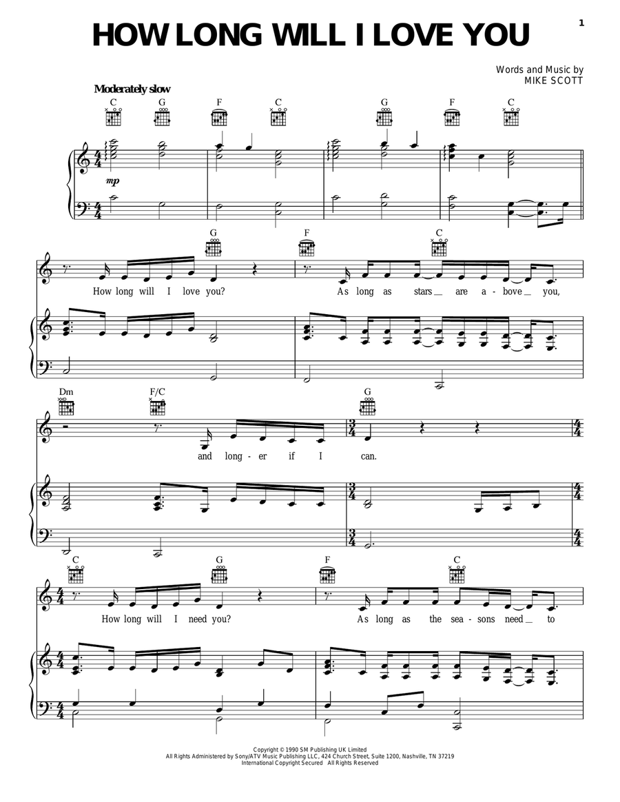 How Long Will I Love You How Long Will I Love You Piano, Vocal, Guitar scores gallery preview page 1