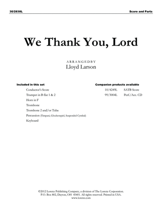 Book cover for We Thank You, Lord - Brass and Percussion Score and Parts