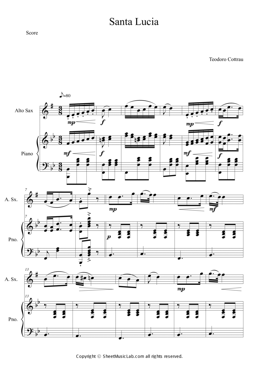 Santa Lucia Alto Saxophone scores gallery preview page 1