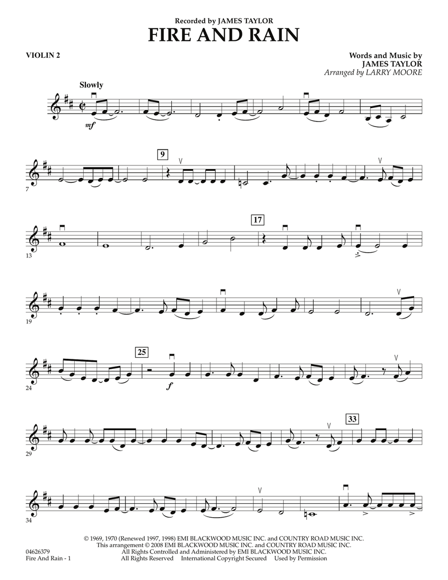Fire and Rain - Violin 2 Orchestra scores gallery preview page 1