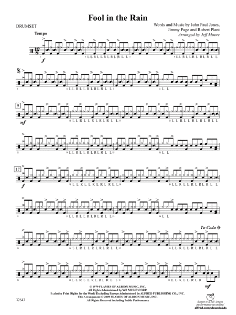Fool in the Rain: Drums Percussion Ensemble scores gallery preview page 1