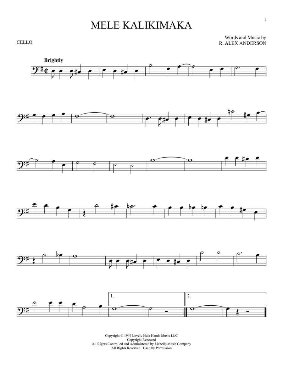 Mele Kalikimaka Mele Kalikimaka Cello Solo scores gallery preview page 1