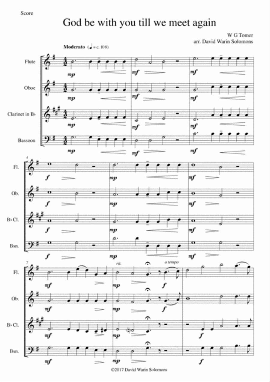 God be with you till we meet again for wind quartet Woodwind Quartet scores gallery preview page 1