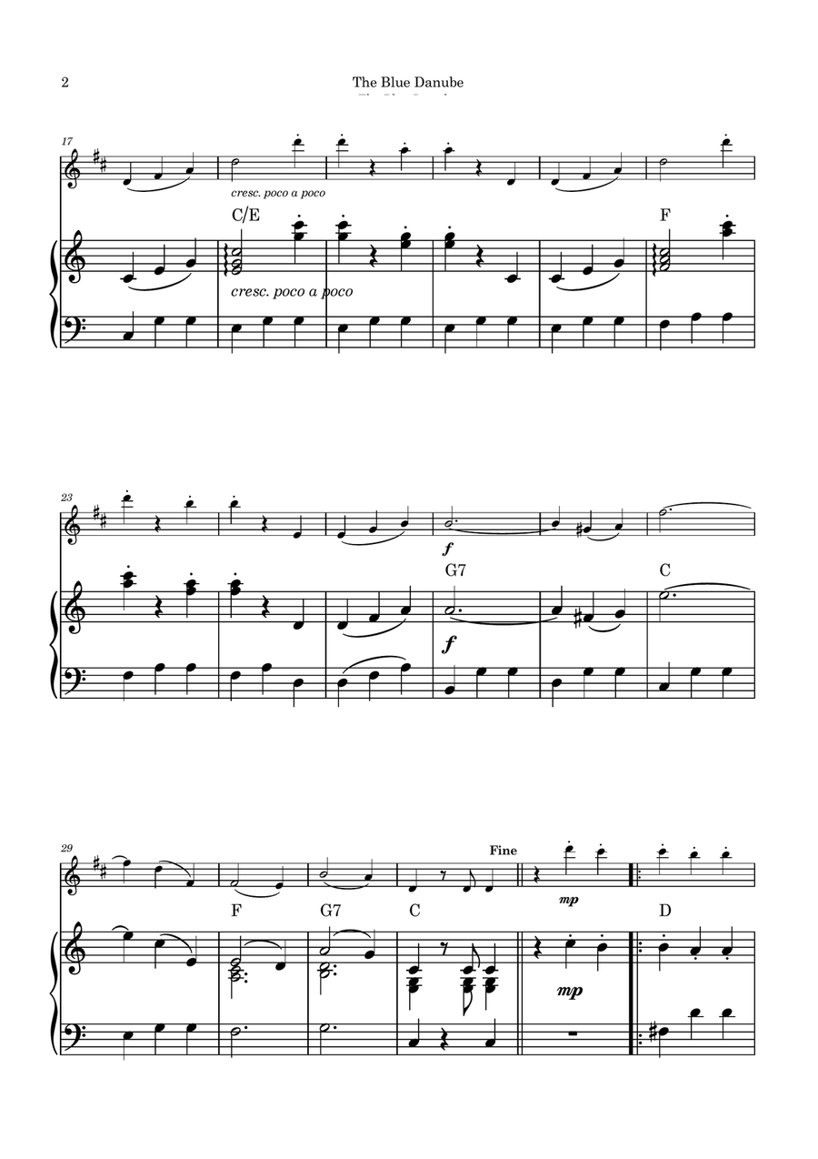 The Blue Danube - Bass Saxophone and Piano with Chord Notations Chamber Music scores gallery preview page 2