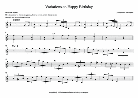 Variations on Happy Birthday for Solo Clarinet image number null