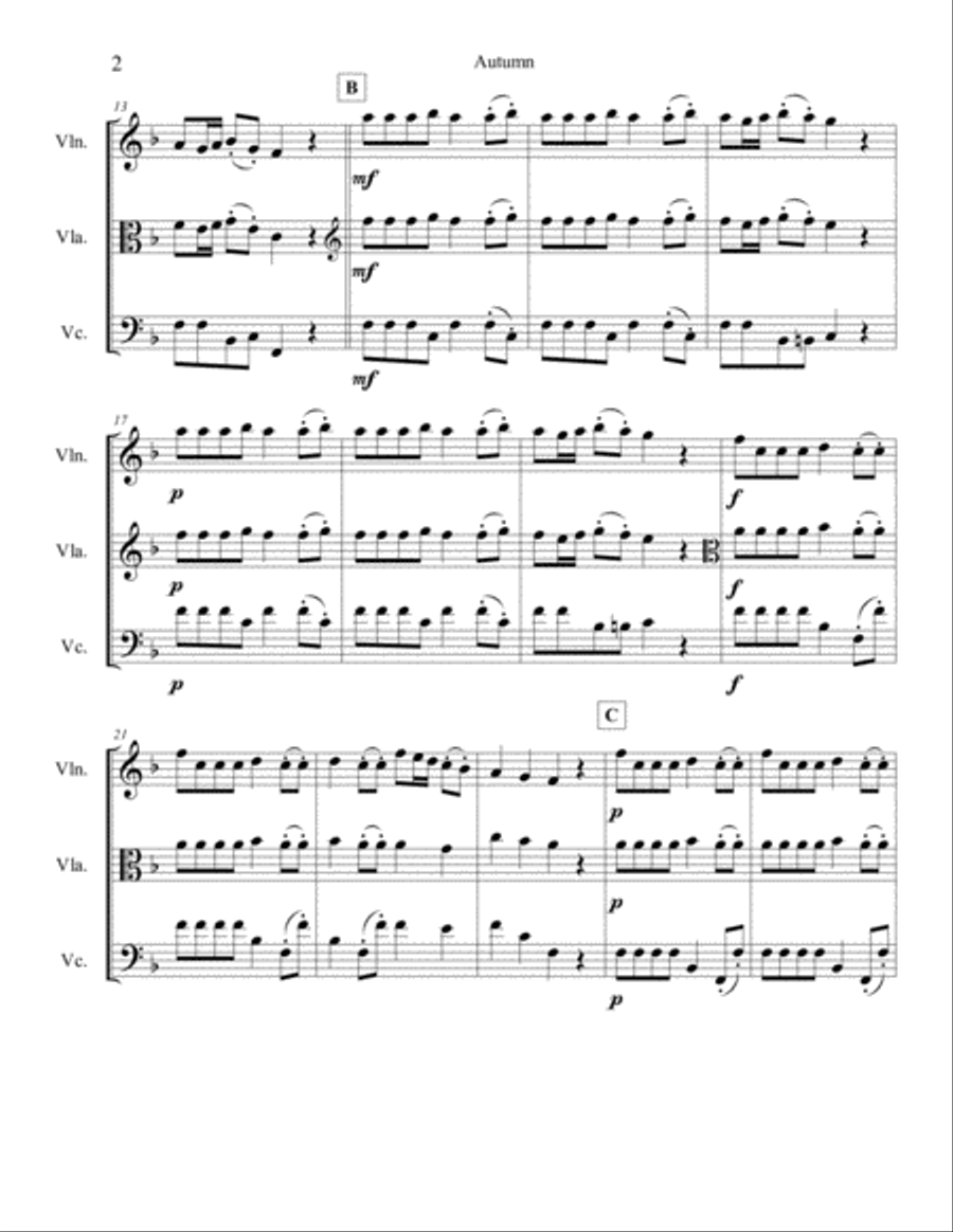 Autumn - Allegro mvt.1 TRIO (Violin, Viola /Violin2, Cello) String Trio scores gallery preview page 3