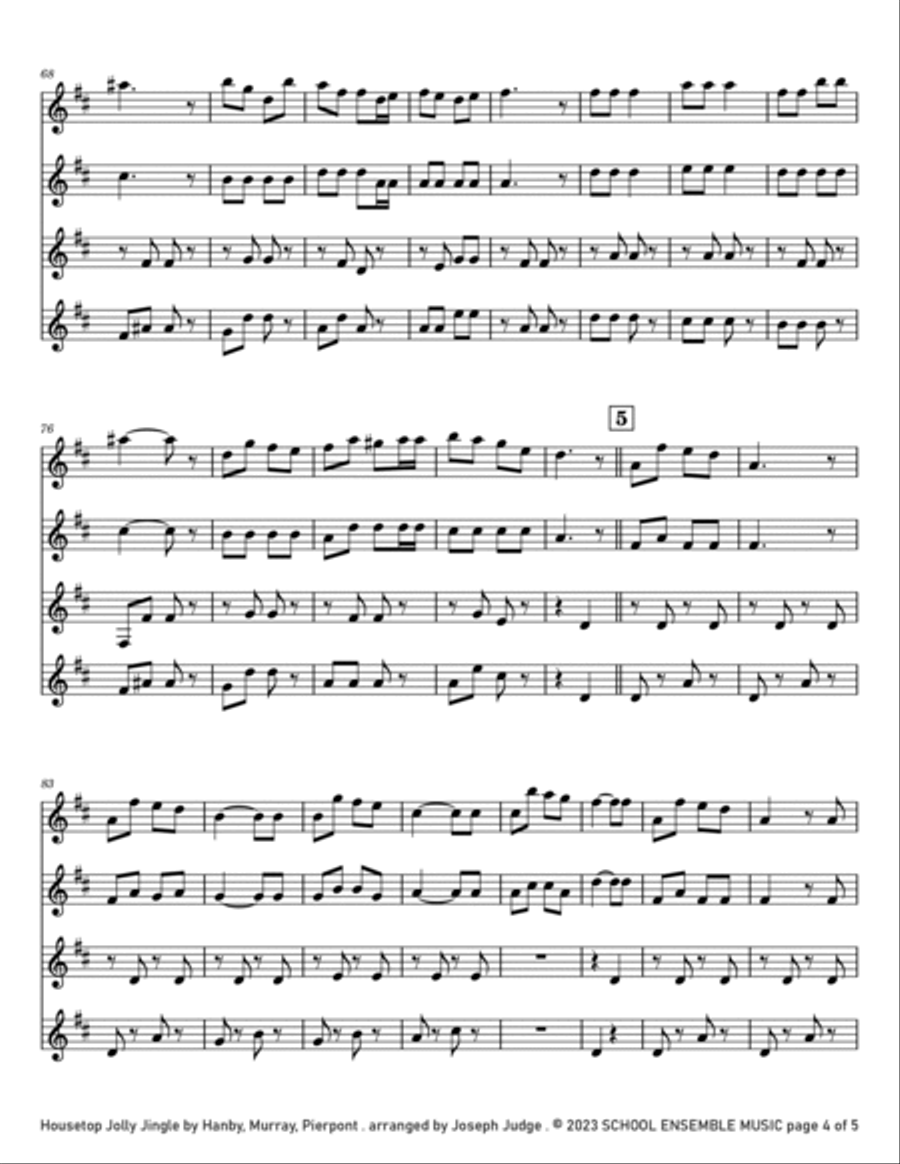 Housetop Jolly Jingle for Clarinet Quartet in Schools Clarinet Quartet scores gallery preview page 4