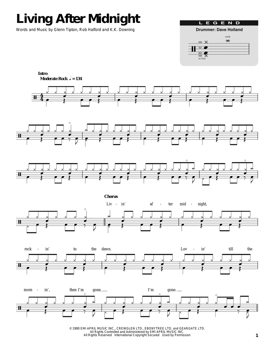 Living After Midnight Living After Midnight Drum Set scores gallery preview page 1