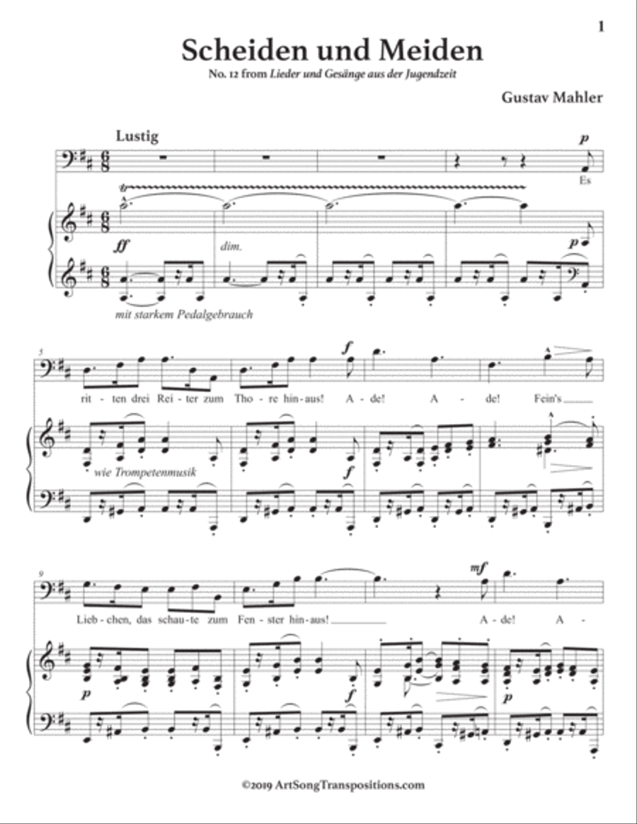 MAHLER: Scheiden und Meiden (transposed to D major, bass clef) Voice scores gallery preview page 2