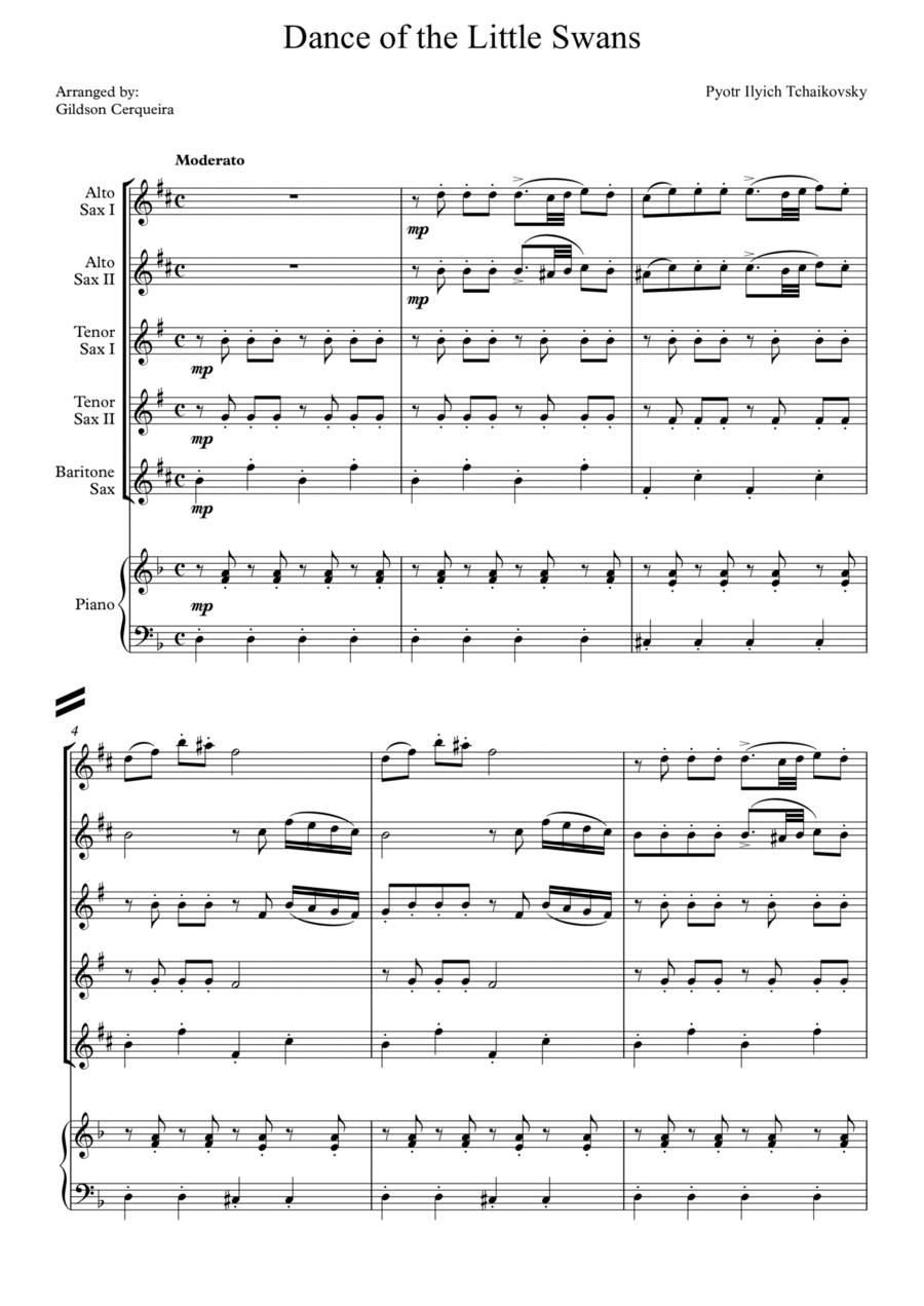 Dance of the Little Swans Saxophone Quintet scores gallery preview page 1