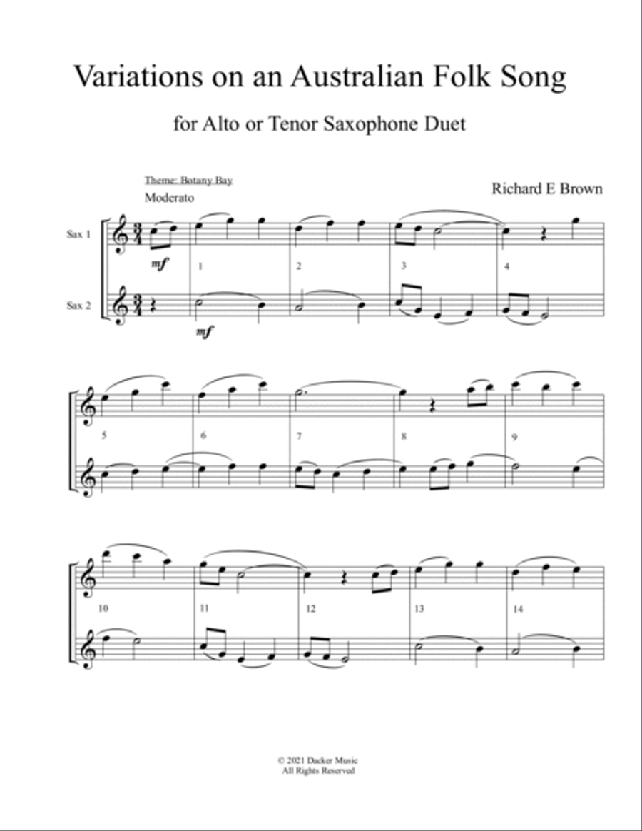 Variations on an Australian Folk Song - Sax Duet Woodwind Duet scores gallery preview page 3
