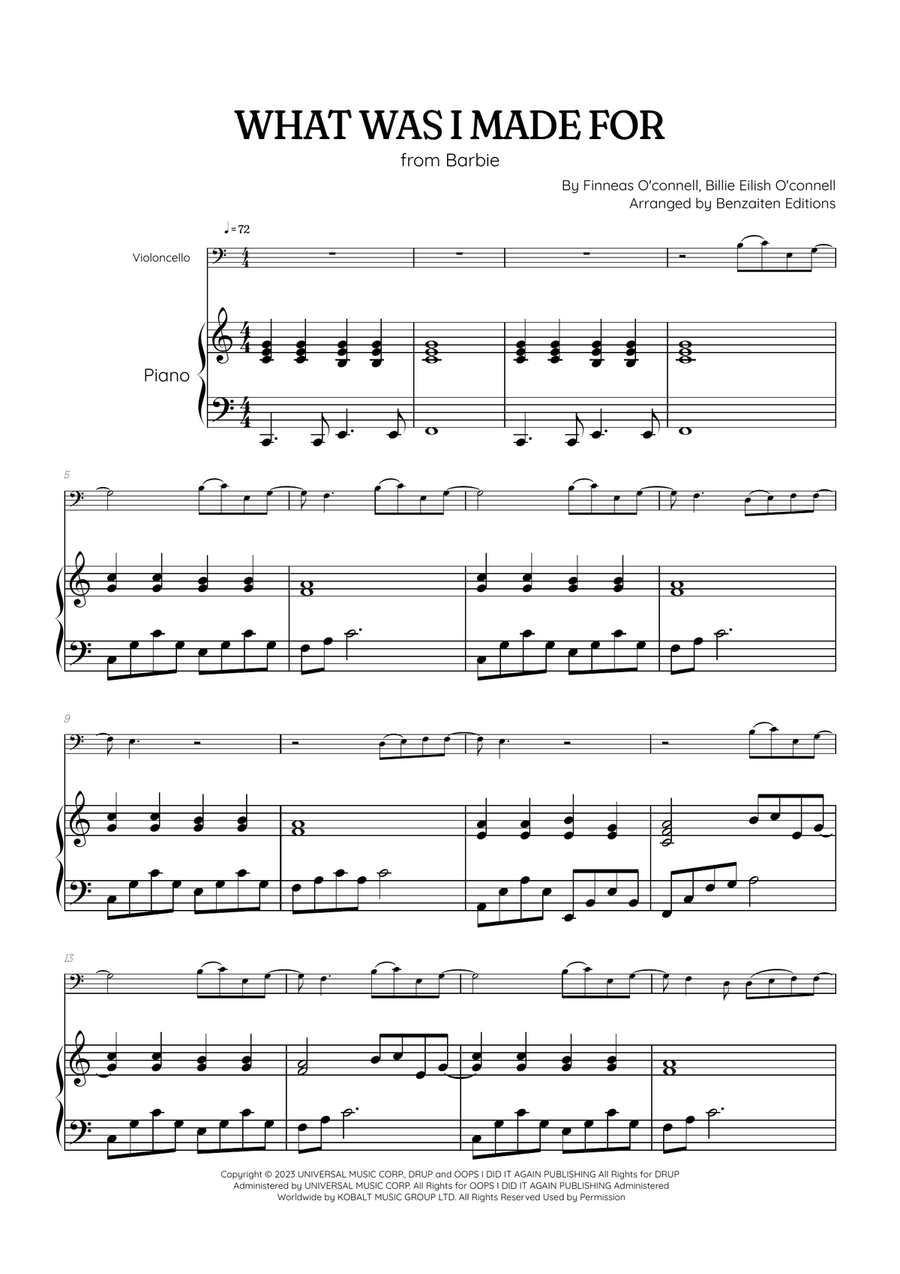 What Was I Made For? Piano scores gallery preview page 1