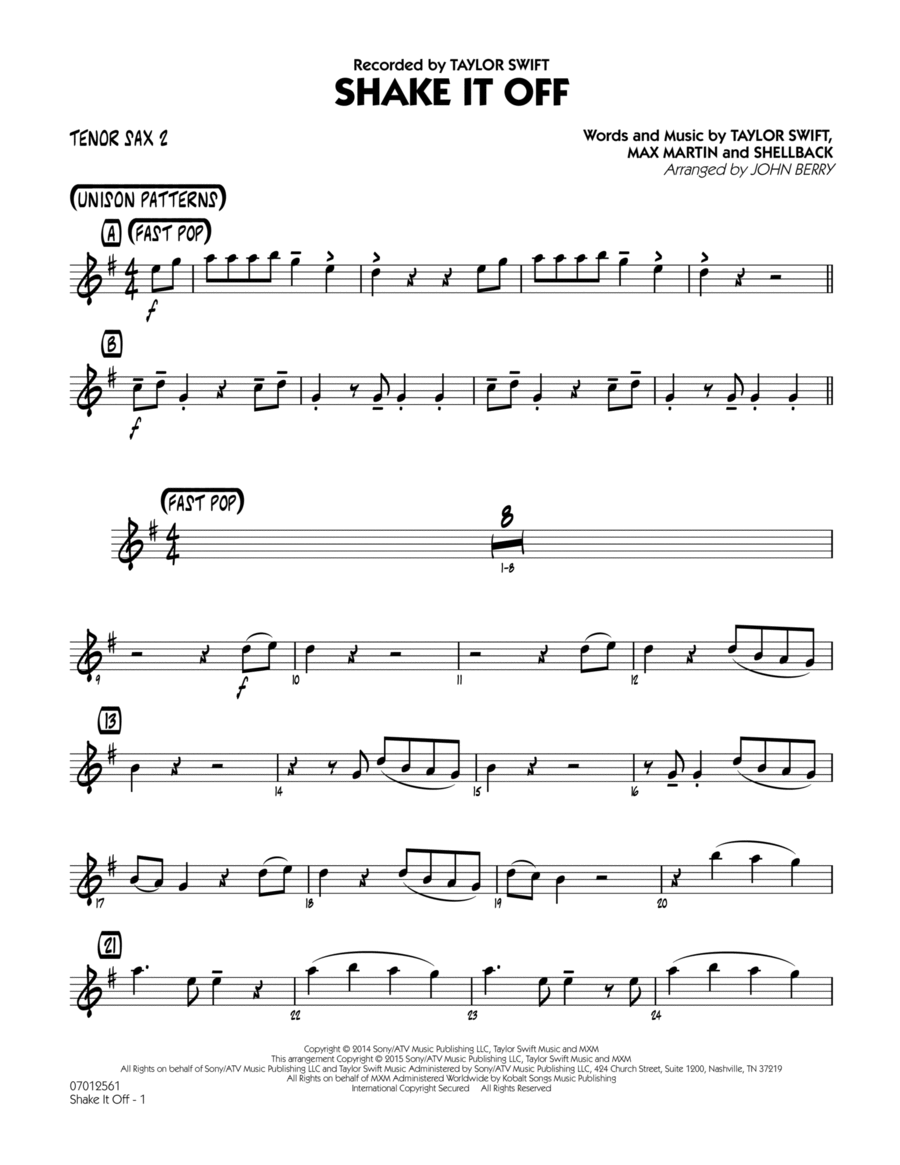 Shake It Off - Tenor Sax 2 Tenor Saxophone scores gallery preview page 1