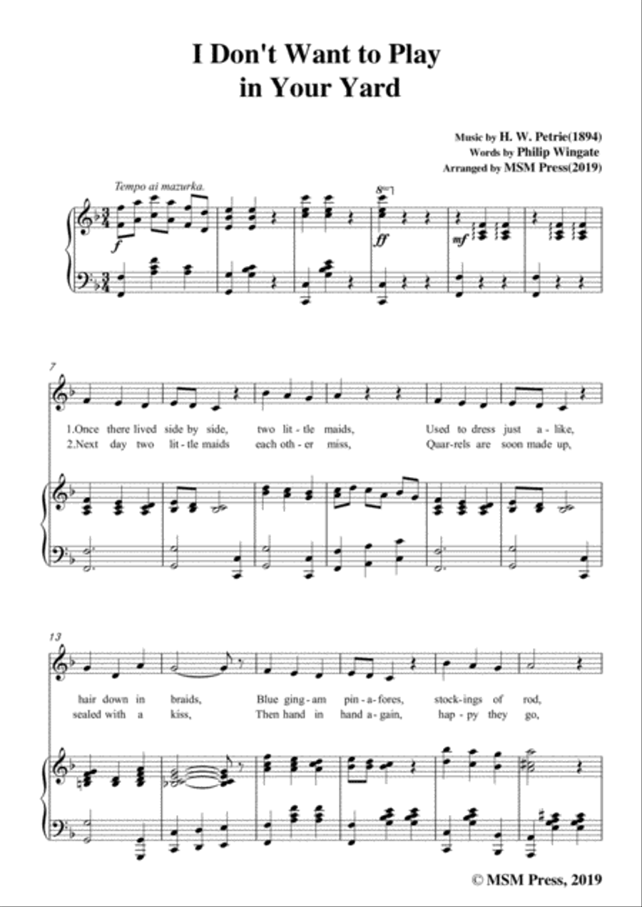 Petrie-I Don't Want to Play in Your Yard,in F Major,for Voice and Piano Voice Solo scores gallery preview page 3