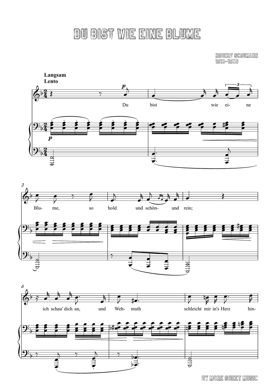 Schumann-Du bist wie eine Blume in F Major,for Voice and Piano Piano, Vocal scores gallery preview page 3