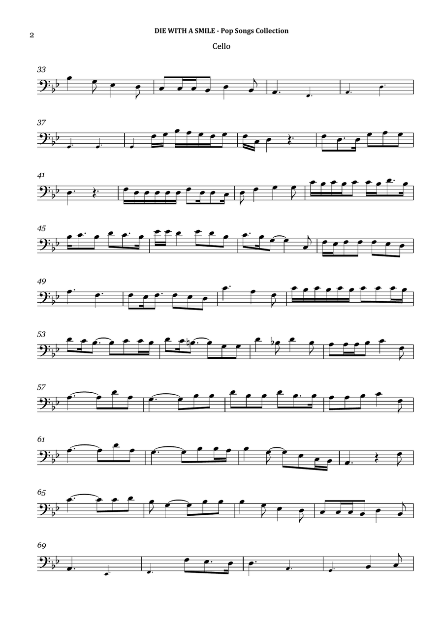 Die With A Smile Cello Solo scores gallery preview page 2