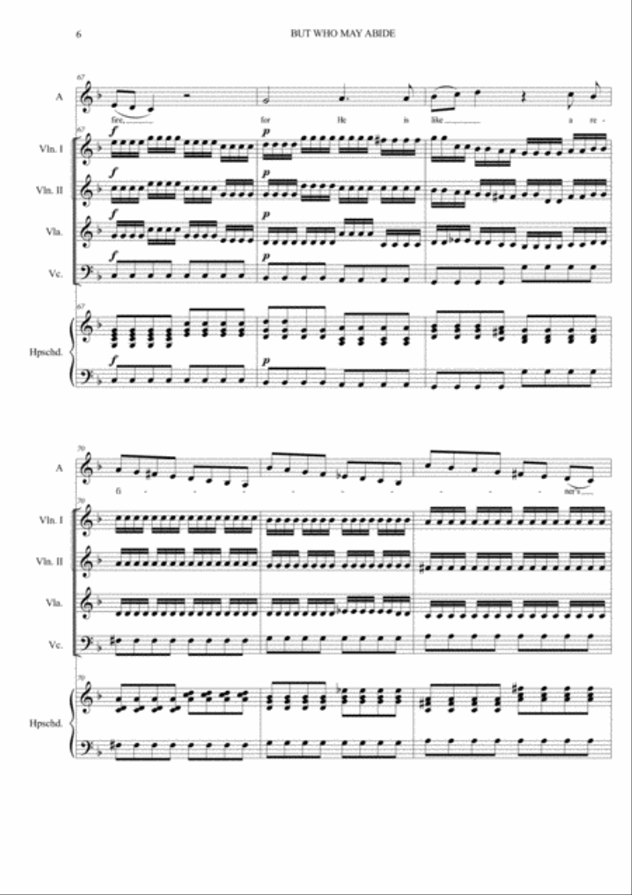 BUT WHO MAY ABIDE - Messiah - For Alto, String Quartet and Harpsichord Small Ensemble scores gallery preview page 6