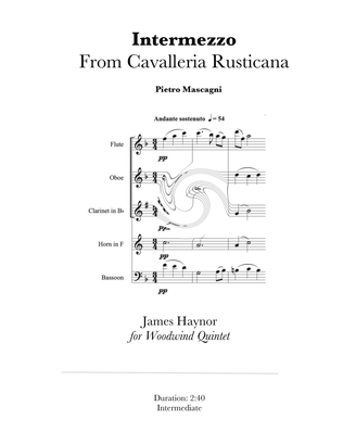 Intermezzo for Cavalleria Rusticana for Woodwind Quintet
