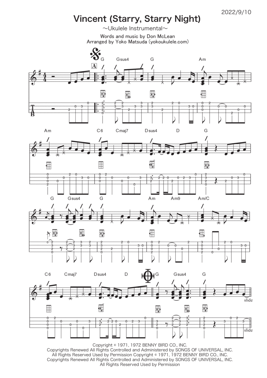 Vincent (starry Starry Night) Ukulele scores gallery preview page 1