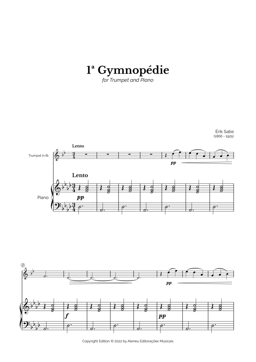 Gymnopédie No.1 for Trumpet and Piano B-Flat Trumpet scores gallery preview page 1