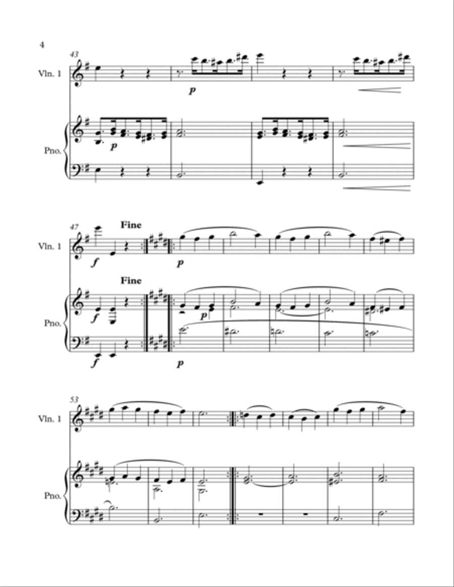 Minuet from String Quartet, Op 7 for Solo Violin image number null