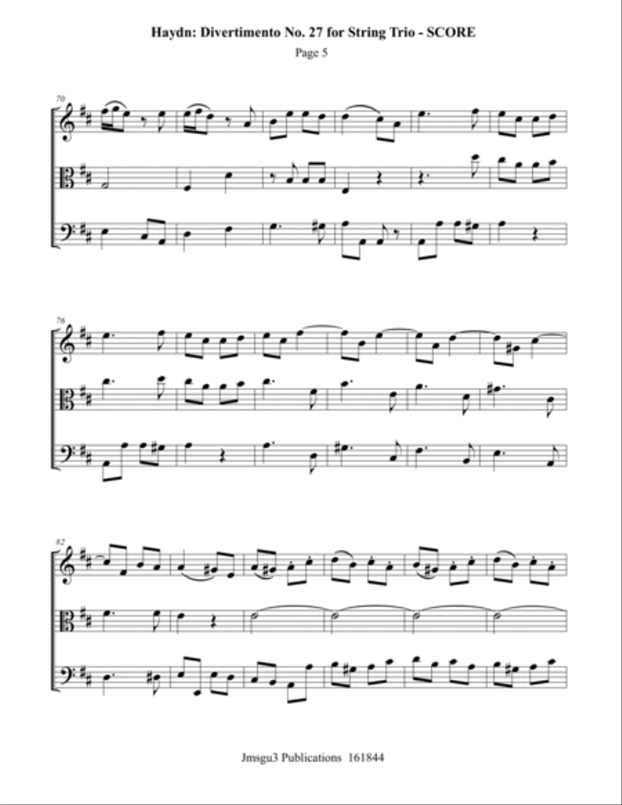 Haydn: Divertimento No. 27 for String Trio String Trio scores gallery preview page 5