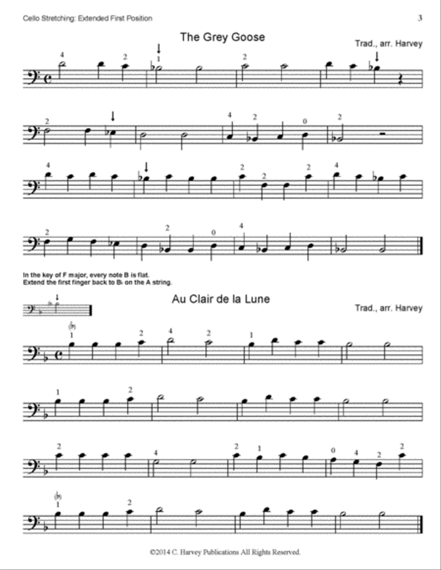 Cello Stretching: Extended First Position Cello scores gallery preview page 3