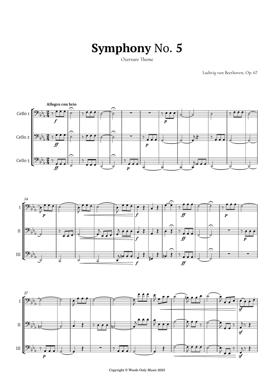 Symphony No. 5 by Beethoven for Cello Trio String Trio scores gallery preview page 2