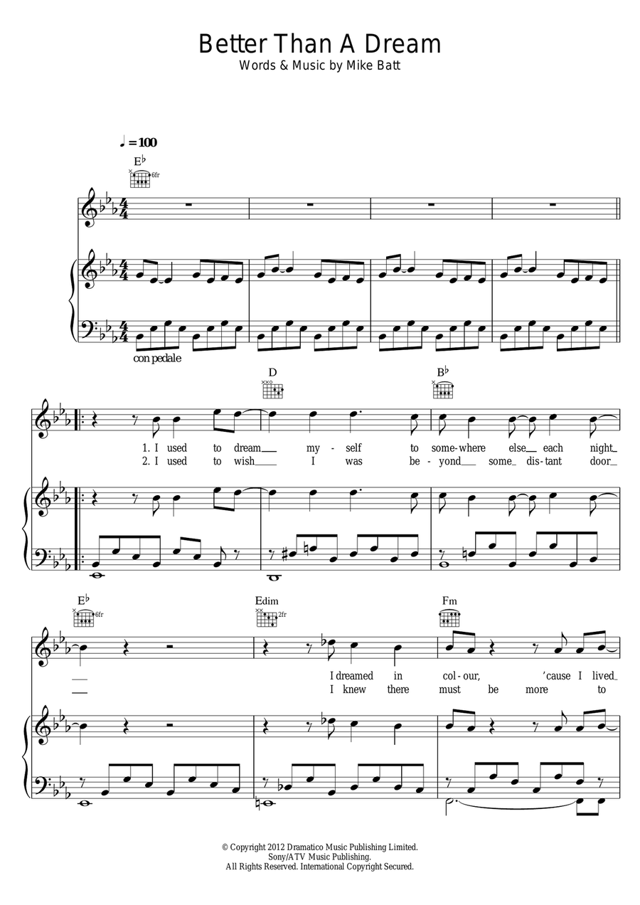 Better Than A Dream Piano, Vocal scores gallery preview page 1