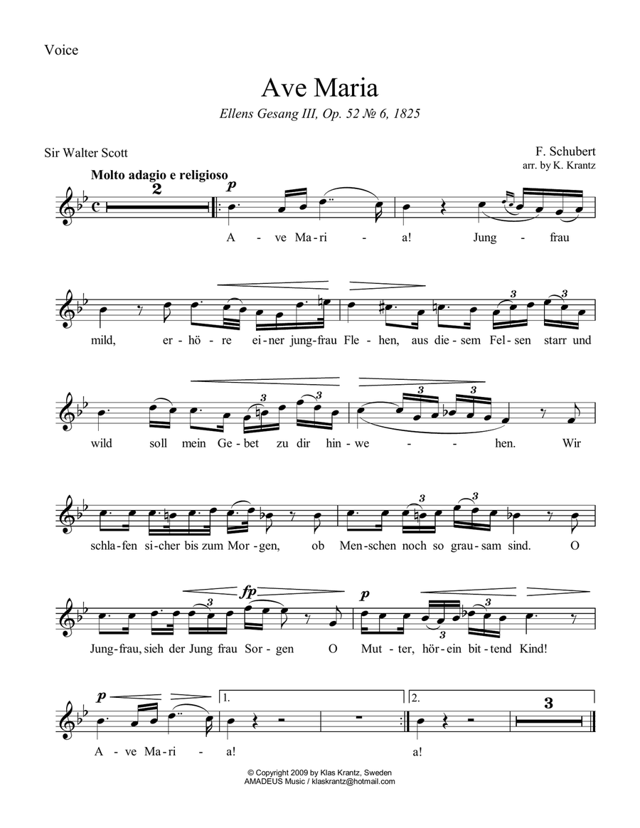 Ave Maria (Schubert) for voice and easy piano (Bb Major) Piano, Vocal scores gallery preview page 5