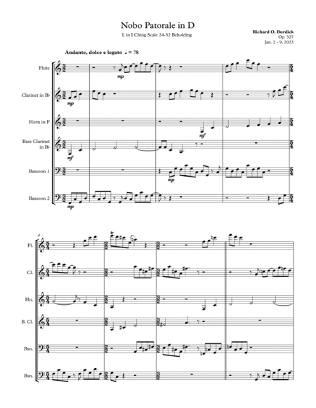 Nobo Pastorale Sextet in D for flute, clarinet, horn, bass clarinet and 2 bassoons, Op. 327 image number null