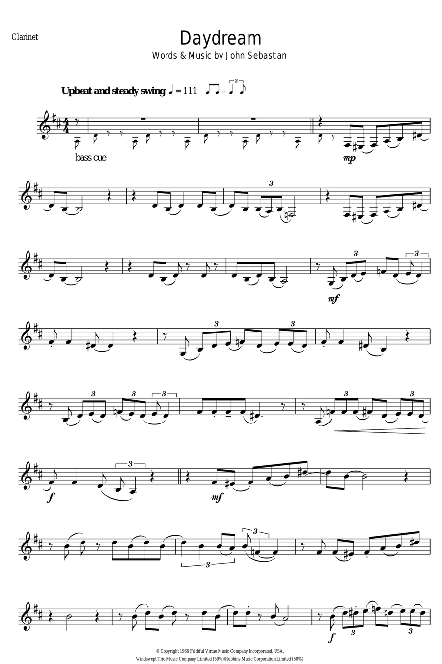 Daydream Clarinet Solo scores gallery preview page 1