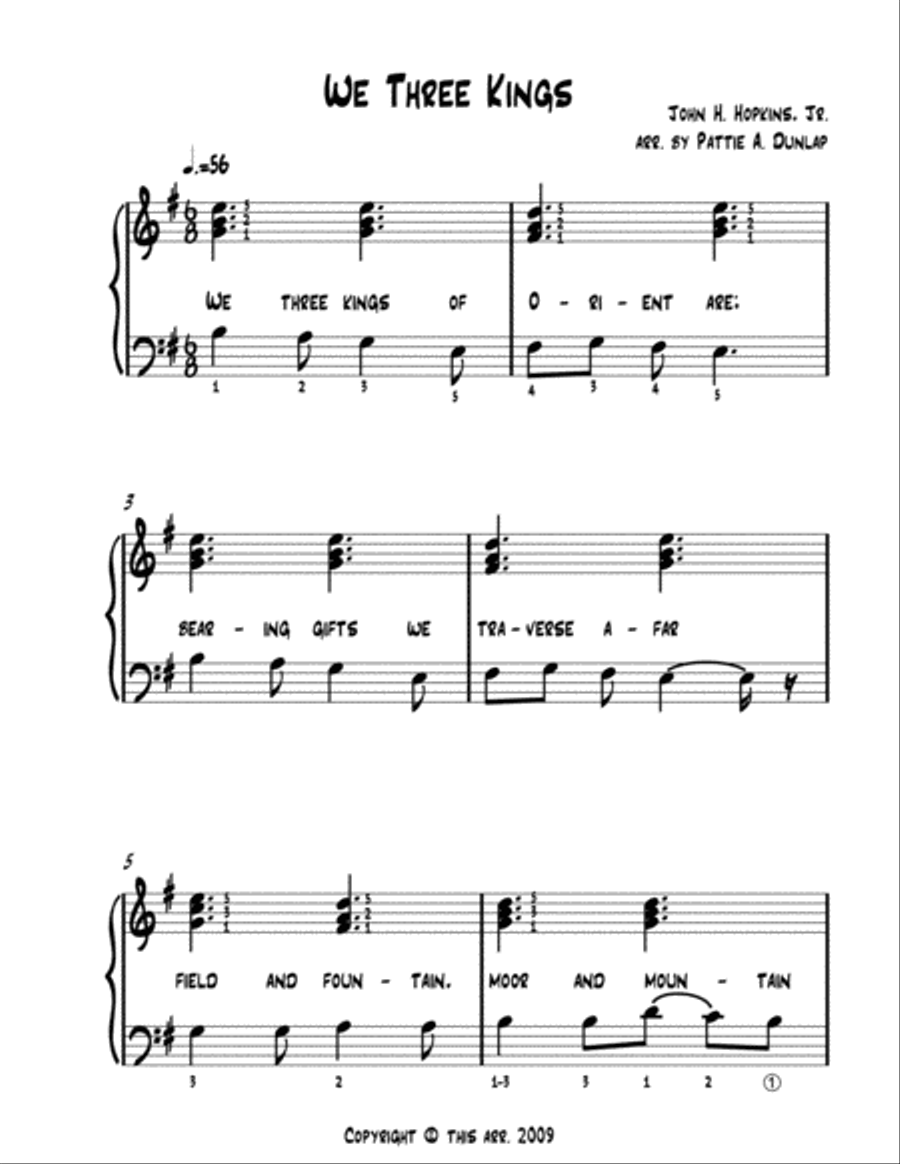 We Three Kings, L.H. melody Piano Solo scores gallery preview page 2