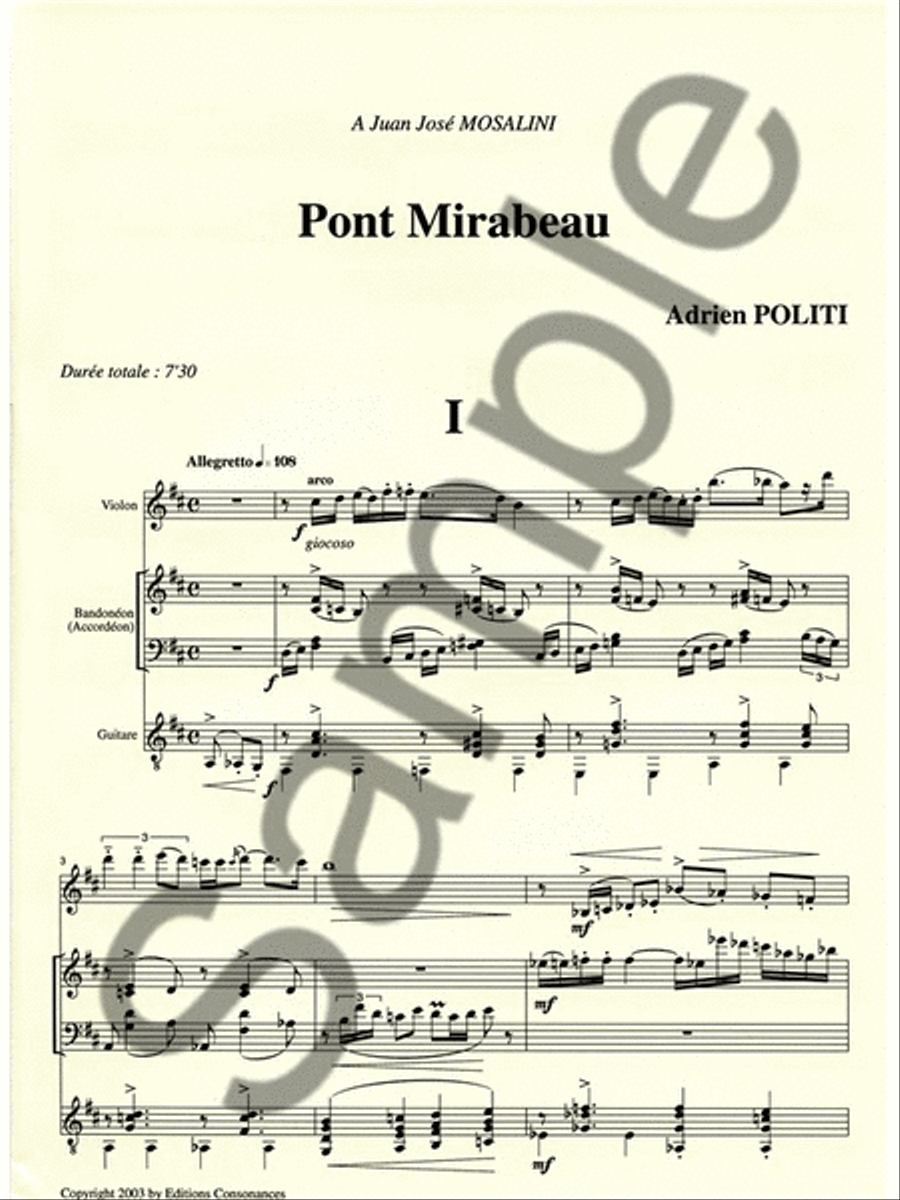 Politi Pont Mirabeau Violin Bandonion Or Accordion Guitar Score/parts Violin scores gallery preview page 2
