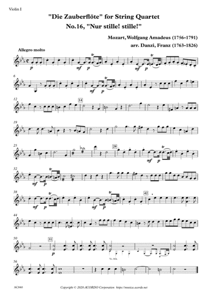 "Die Zauberflöte" for String Quartet, No.16, "Nur stille! stille!" image number null