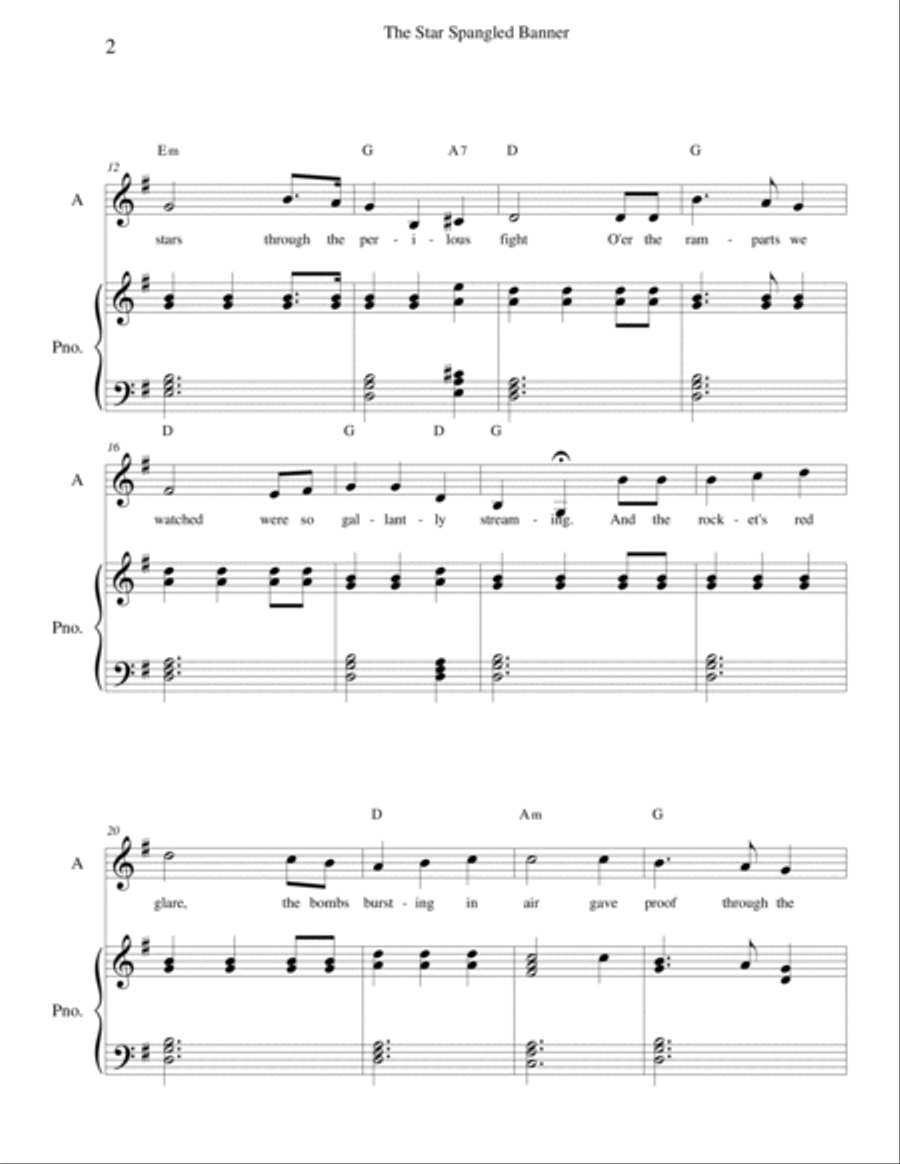 The Star Spangled Banner - Alto and piano Piano, Vocal, Guitar scores gallery preview page 2